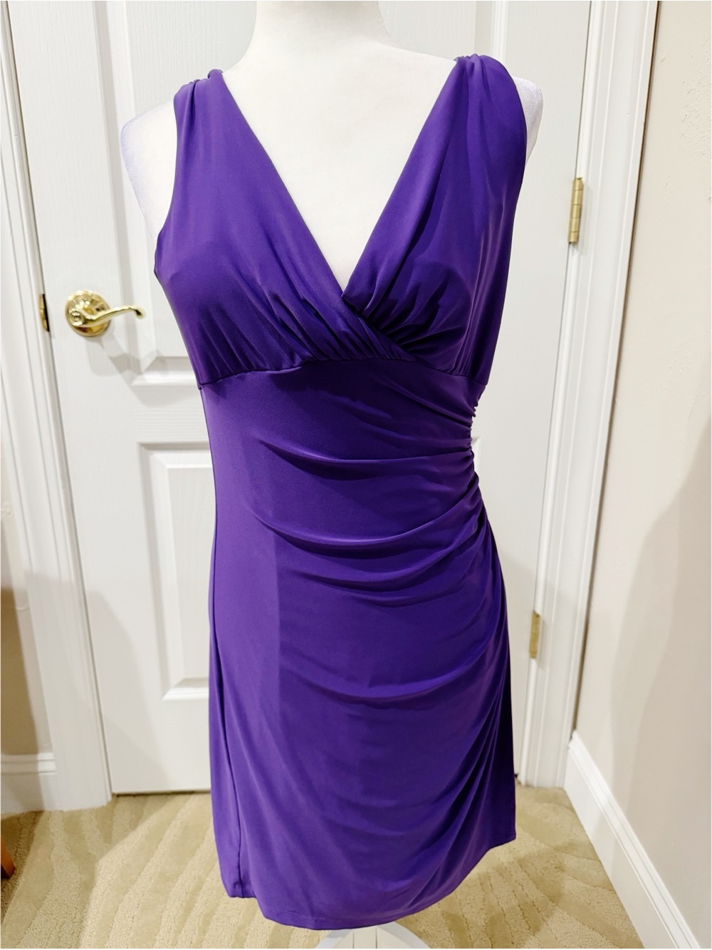 NWOT Lauren by Ralph Lauren Purple V-Neck Draped Cocktail Dress